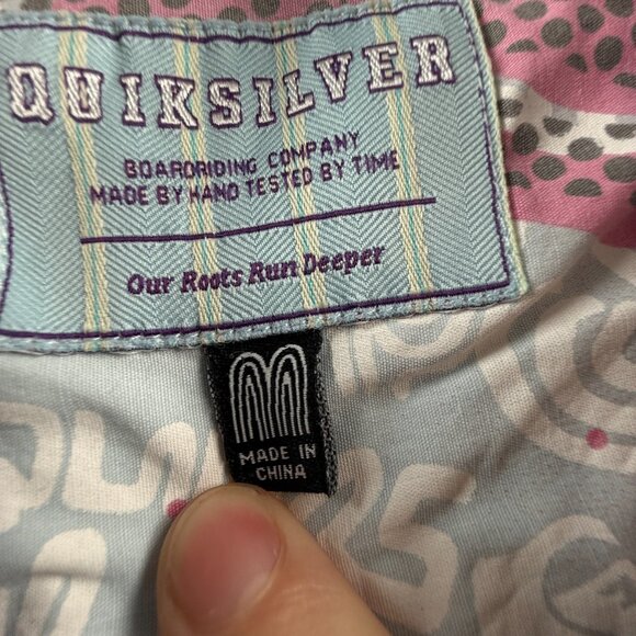 Quiksilver Blue Red Medium Striped Point Mens Shirt Button Up Surf Long Sleeve - Picture 11 of 16